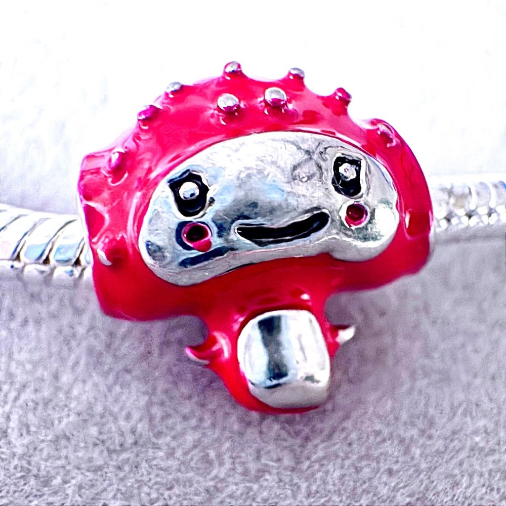 Red Mushroom Monster Charm Bracelet Bead Silver Enamel Fantasy Cute fits PANDORA